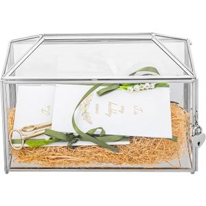 NCYP 12.6" x 5.9" x 9" Wedding Glass Cards Box with Slot and Lock, Thanks Card Holder for Keepsake, Envelops, Reception, Decorative, Silver (Glass Box Only) Slot Length 7.3 Inches