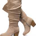 Luoika Women's Extra Wide Calf Slouchy Knee High Boots, Wide Width Knee-High Boots Low Stacked Heel Side Zipper Winter Fall Tall Boots. (Beige204), Size: 9.5 X-Wide