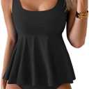 Eomenie Tankini Swimsuits for Women Tummy Control Two Piece Bathing Suit Tie Back Swim Suit with Bottom, L