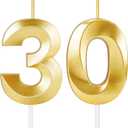 30th Birthday Candles for Cake,Gold Number Candles for Happy Birthday Cake Toppers,Birthday Decorations for Her Him Party Anniversary Wedding
