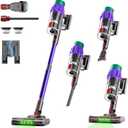 Cordless Vacuum Cleaner, 650W 55KPA 70Min Wireless Vacuum for Home, Stick Vacuum with Green Light Anti-Tangle, Rechargeable Vacuum Cleaners for Pet Hair Carpet Hard Floors Purple