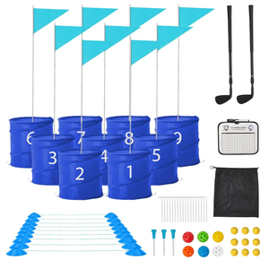 Bucket Yard Golf Game with Clubs 9 Hole Set Portable Low Tide Golf Game for Beach Backyard Lawn with 2 Golf Outdoor Indoor Golf Chipping Games for Adults Family Club Party (Blue, 9 Bucket)