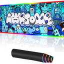 Anime Graffiti Awesome Large RGB Gaming Mouse pad Non-Slip Rubber Base Mice Keyboard Mat (Blue)