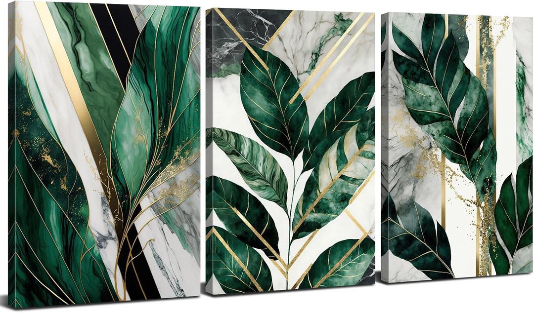 Botanical Plant Wall Art Bathroom Emerald Green Wall Decor Abstract Tropical Leaf Pictures for Living Room Green Marble Canvas Painting Boho Monstera Sage Posters Artwork Home Decoration 12x16 3P