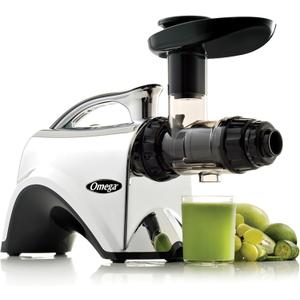 Omega Juicer Premium Vegetable and Fruit Juice Extractor and Nutrition System Makes Nut Milks Baby Food and Sorbets, Adjustable Pressure Settings 80-RPM Slow Masticating Juicer, 150-Watts, Silver