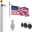 20FT Sectional Flag Pole Kit, 14 Gauge Extra Thick Heavy Duty Aluminum Outdoor In ground Flagpole for Residential or Commercial, Silver