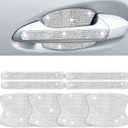 INSAUTO 8 Pieces Bling Car Door Handle Scratch Protector, Universal Rhinestone Car Stickers for Women, Automotive Exterior Accessories (Silver)