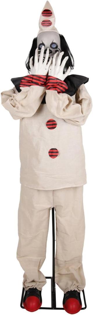 Haunted Hill Farm 5.6-Ft. Standing Pop-Up Clown Animatronic for Halloween