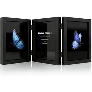 4x6 Picture Frame Hinged, Triple Picture Frames Fold, Wood Photo Frame for Tabletop or Desktop Display Vertically, Black