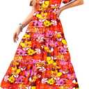 KIRUNDO Summer Dresses for Women 2026 Spring Casual Flutter Short Sleeve Wedding Guest Smocked Flowy Tiered Aline Midi Dress (XL)