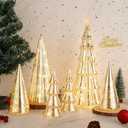 Set of 6 Mercury Glass Christmas Tree with Lights 13.8inch 7.87inch 5.9inch Small Christmas Table Centerpieces Tabletop Mantle Decorations LED Mini Silver Christmas Tree Holiday Indoor Decor