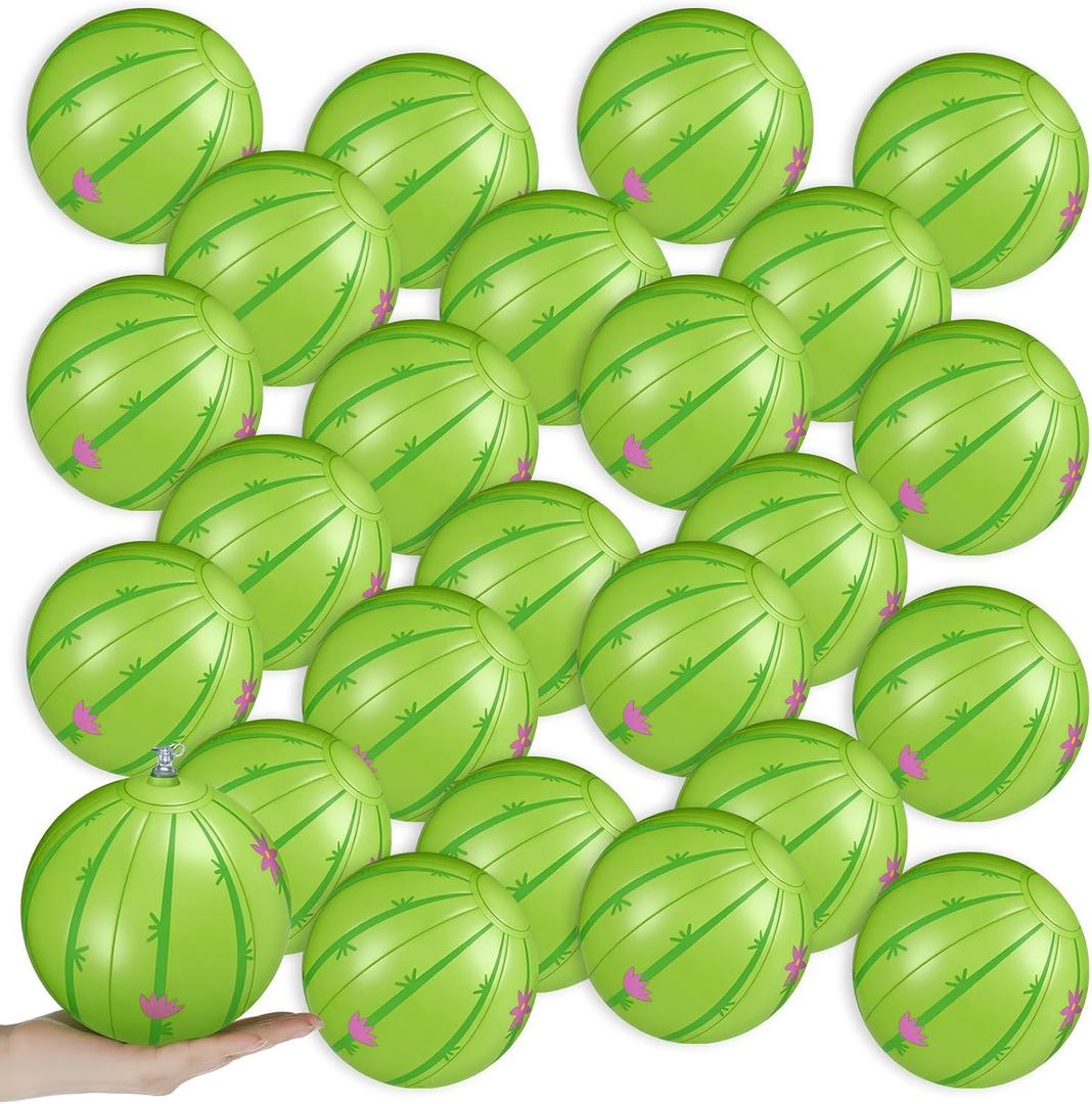 24 Pack Cactus Mini Beach Balls Bulk 5" Cactus Party Favors Inflatable Ball Mini Pool Balls Beach Pool Toy Small Beachball for Summer Hawaiian Game Water Birthday Ocean Cactuses Party Decor