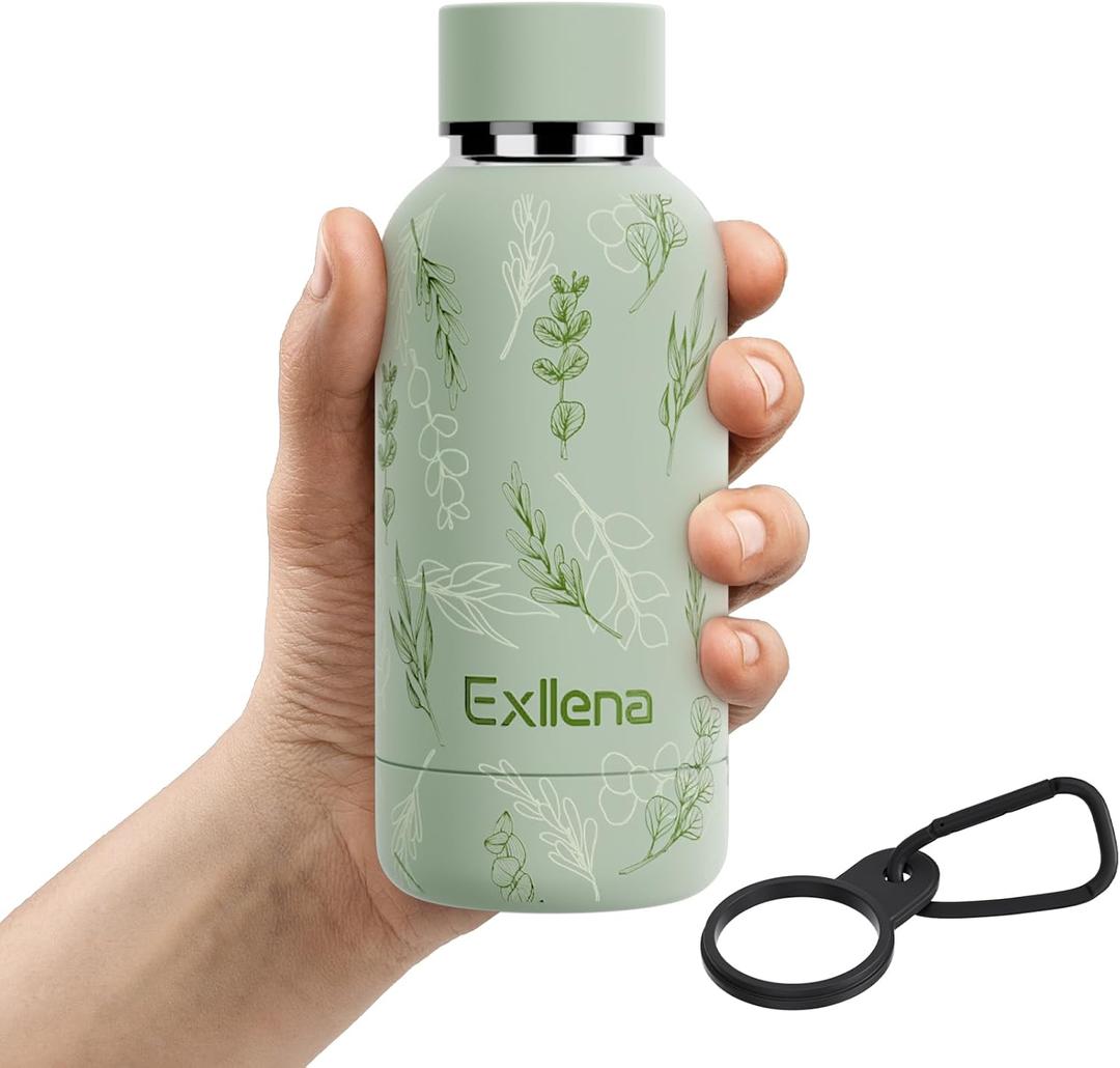 Small Water Bottle 12oz with Clip, Double Wall Stainless Steel Vacuum Small Insulated Water Bottle Keeps Drinks Cold 24 Hrs/Hot 12 Hrs for Kids Handbag School BPA Free (Floral)