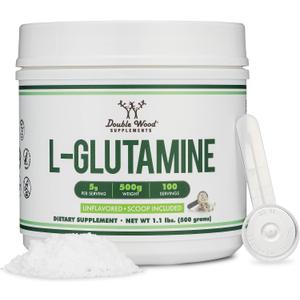 L Glutamine Powder 1.1lbs (100 Servings of 5 Grams Each - Third Party Tested L-Glutamine Powder) Unflavored, Keto, Vegan Friendly (with Scoop) for Exercise Endurance and Gut Health by Double Wood