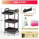 Goovilla 3 Tier Rolling Utility Cart Organizer with Removable Drawer, Stable and Sturdy Black Rolling Storage Carts with 2 Lockable Wheels for Bathroom, Kitchen, Snack, Craft, Makeup, Baby Essentials
