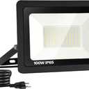 1 Pack 100W LED Flood Light Outdoor, 10000LM Super Bright Work Light with 5.9FT Plug, IP65 Waterproof 6000K Daylight White Outside LED Flood Light with 180Adjustable Bracket for Garage, Yard