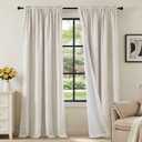 H.VERSAILTEX Linen Look 100% Blackout Curtains 84 Inches Long for Bedroom Full Light Blocking Rod Pocket Linen Textured Thick Window Curtain Drapes with White Backing, Ivory, 2 Panels