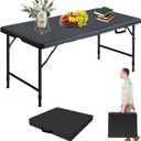 Portable 4Ft Folding Table, Heavy Duty Plastic Fold-in-Half Utility Foldable Table Small, Adjustable Height Plastic Folding Table with Carrying Handle for Camping & Party Indoor/Outdoor(Black)