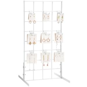 Pack of 10 Metal Grid Wall Hooks Panel Hooks Set Including 1 Pcs 24" H x 12" W Counter Top Gridwall Display Unit with T Base Floorstanding and 9 Pcs 4'' D Grid Panel for Retail Display(White)