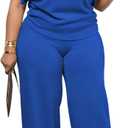 PINSV Lounge Sets for Women Plus Size 2 Piece Outfits Baggy Short Sleeve Top Pants Tracksuits (Blue), 1XL