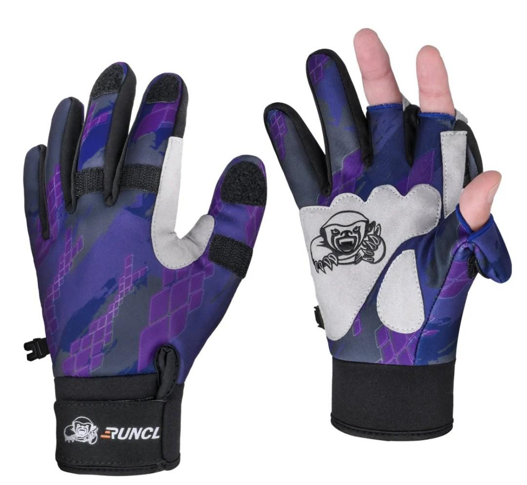 RUNCL Fishing Gloves Winter Warm RAGUEL, Touchscreen Outdoor Fishing Gloves, Neoprene 3 Cut Fingers Cycling Gloves, Convertible Windproof for Men Women Ice Fishing Photography Kayaking, Purple, XXL