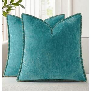 decorUhome Soft Chenille Throw Pillow Covers 22x22 Set of 2 Turquoise