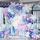 Winter Wonderland Balloon Arch Kit,160Pcs Blue Purple Silver Balloon Garland with Snowflake,Iridescent Explosion Star,Butterfly Foil Balloons for Winter Snow Princess Frozen Birthday Party Decoration