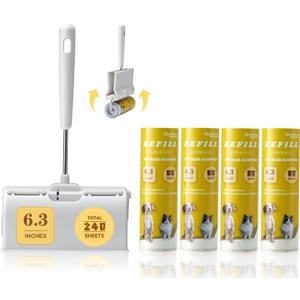 Large Surface Lint Roller Extra Sticky with Dust-Proof Cover 6.3'' Wider 240 Sheets/4 Refills, Pet Dog & Cat Hair Remover for Furniture Clothes Carpet Floor Car, A Great Sticky Tape Roller