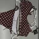 ZAFUL Women's Polka Dot Bikini Set Double Layer Halter Swimsuit Colorblock Side Tie 2 Piece Bathing Suit 0-Brown Polka dots, XL