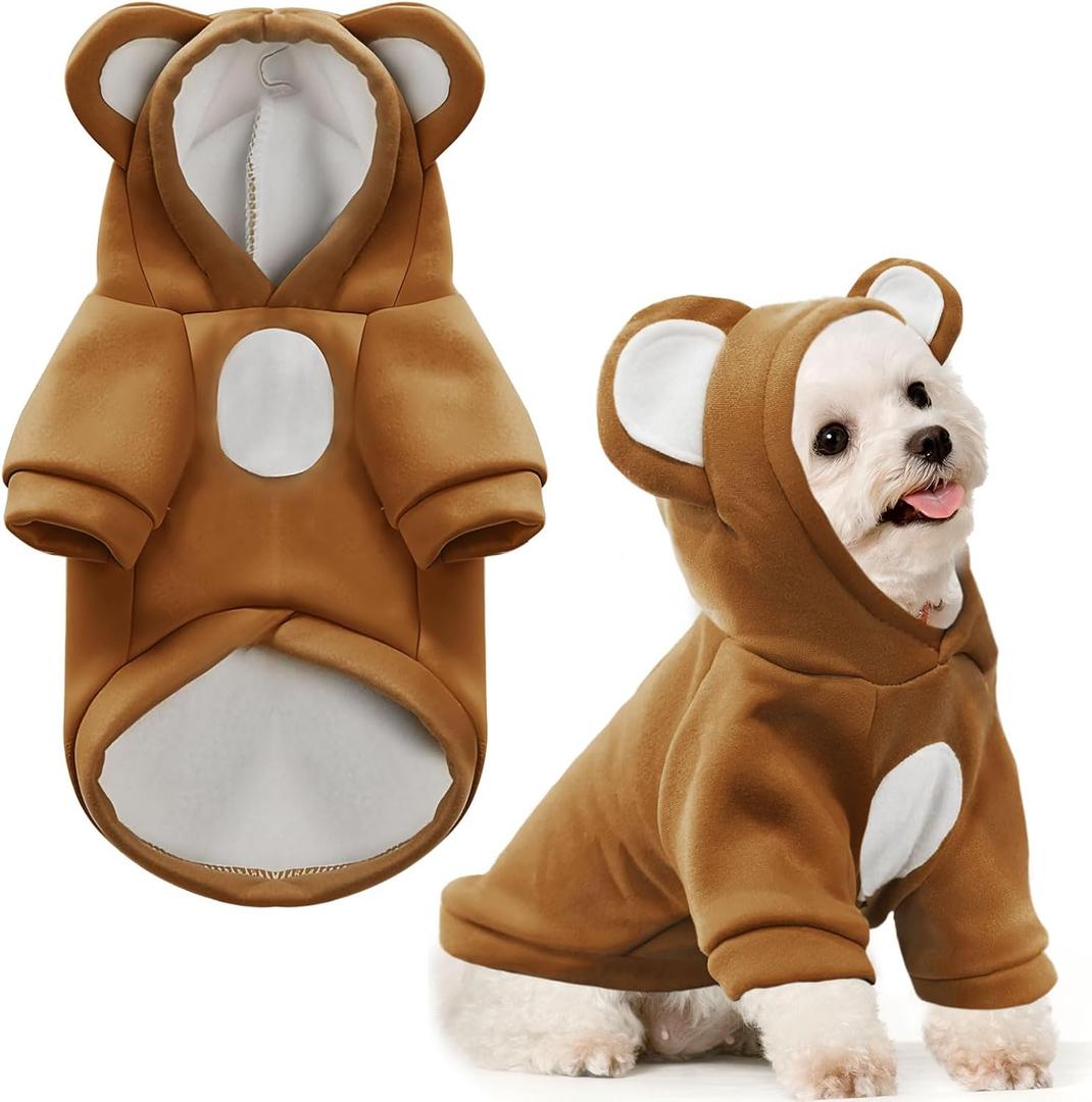 Small Dog Hoodie Soft Warm Fleece Fall Winter Dog Clothes Cute Puppy Sweaters Cat Coat Funny Blank Pullover Doggy Hooded Sweatshirts for Small Dogs Chihuahua Costumes Kitten Outfits(Brown,M) (M(Suggest 5.5-7.5 lbs))