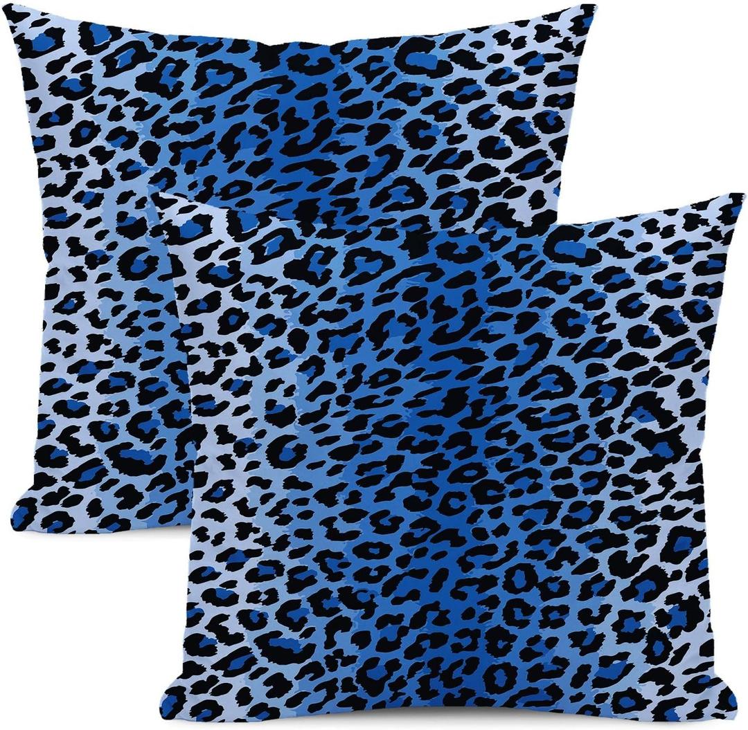 AEIOAE Navy Blue Leopard Print Pillow Covers 18x18 Inch 2 Pcs,Cheetah Print Decorative Throw Pillows,Animal Wildlife Farmhouse Indoor Outdoor Decor Pillowcase Cushion Cover for Home Couch Sofa Bed