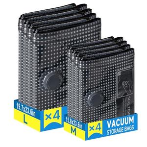 Travel Vacuum Storage Bags 8 Pack, Vacuum Seal Bags for Clothing Travel, Space Saver Bags for Luggage, Suitcase & Home Organization Black