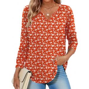 Zeagoo Long Sleeve Shirts for Women Fall V Neck Tops Casual Dressy Blouse Boho Tunic Business Work Clothes School Outfit (Red, XXXL)