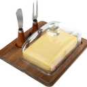 Butter Dish with Lid and Butter Knife, Acacia Wood Butter Holder, Butter Container keeper, Applicable to Countertop and Refrigerator Door Shelf,Airtight Butter Keeper (20.3*17.8*6.6 cm)