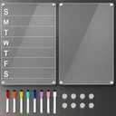 2 Pack 12''*8'' Acrylic Magnetic Planning Board Set, Clear Weekly Meal Planner with Whiteboard Memo, Menu Board for Kitchen with 8 Color Markers, Dry Erase Board for Shopping Grocery List/to Do List