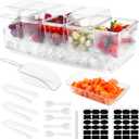 Fantasyon Ice Chilled Condiment Server Tray with 5 Removable Compartments Large Ice Chilled Condiment Caddy Organizer with Separate Lids Garnish Serving Tray for Bar Accessories, Fruit, Salad, Taco