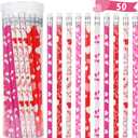 HINZER 50Pcs Valentines Day Pencils for Kids Party Favors Valentines Wood Pencils Bulk with Erasers for Goodie Bags Fillers Valentine's Day Exchange Gifts Giveaways Classroom Rewards School Supplies