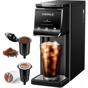 KIDISLE Hot & Iced Single Serve Coffee Maker for K Cup & Grounds, 616oz Brew Sizes, 40oz Water Tank, Reusable Pod Filter, Easy-to-Use for Home, Office, Dorm, Black