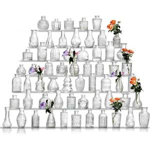 Glass Bud Vase Set of 60 - Small Vases for Flowers in Bulk - Assorted Vintage Crystal Vases for Flowers, Table Centerpieces (Clear, 60 Pcs)