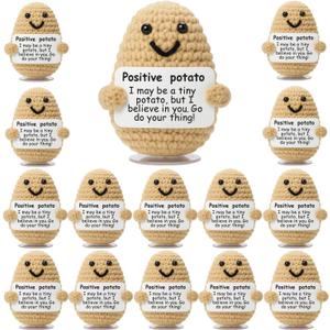 15 Pack Emotional Support Potato Plush  Cute Crochet Gift, Supportive Stuffed Potato Plushie, Inspirational Positive Desk Companion for Anxiety & Stress Relief
