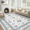Vintage Living Room Area Rug 8x10 - Large Soft Washable Oriental Traditional Distressed Farmhouse Rugs for Bedroom - Indoor Floor Accent Carpet for Home Office House Decor - Powder Blue