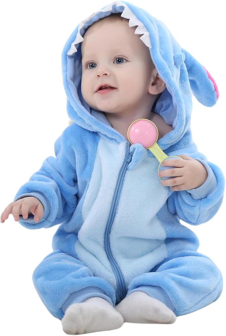 Baby Toddler Halloween Costume Infant Girl Boy Flannel Hooded Animal Onesie Romper Outfit Jumpsuit (30-36 Months/Height:39"-43", Blue)