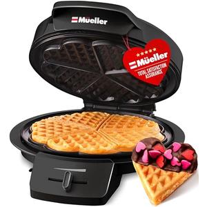 Mueller Heart 5 Waffle Maker, Waffle Iron, Adjustable Browning Control & Nonstick, Cool Touch Handle, Easy to Clean, Small Kitchen Appliances