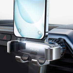 AINOPE Car Phone Holder Mount Vent 2025 Gravity Air Vent Phone Holders for Your Car for iPhone 16 Pro Max with Vent Clip Hand Free Cell Phone Car Mount Holder for iPhone 15 Plus Samsung Silver