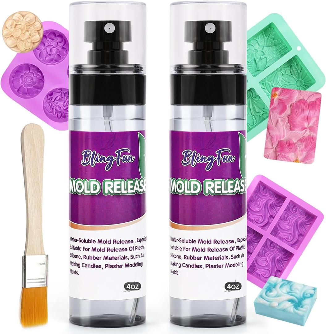 Silicone Oil Mold Releaser, 4Oz Molds Release Spray for Candle Making and Epoxy Resin, Fast-Drying Silicone Oil Releaser, Non-Stick Professional Molds Release Agent, Promotes Mold Longevity (2/Pack)