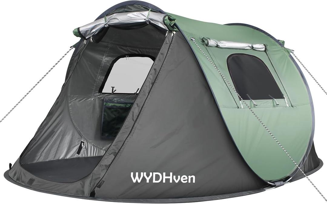 Pop Up Tents for Camping, 4 Person Camping Tent with Extra Storage, UV Protection Waterproof Tent Fully Taped Seams, 2 Doors Easy Pop Up Tent for Camping, Hiking and Traveling