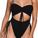 Viottiset Women's Cut Out Drawstring One Piece Swimsuit Cheeky High Cut Bathing Suit M