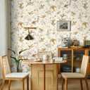 Kitico Vintage Wallpaper Peel and Stick Wall Paper Bird Contact Paper 16.1''x197'' Beige Self Adhesive Removable Wallpaper for Bedroom Bathroom Cabinets Decor Vinyl Roll