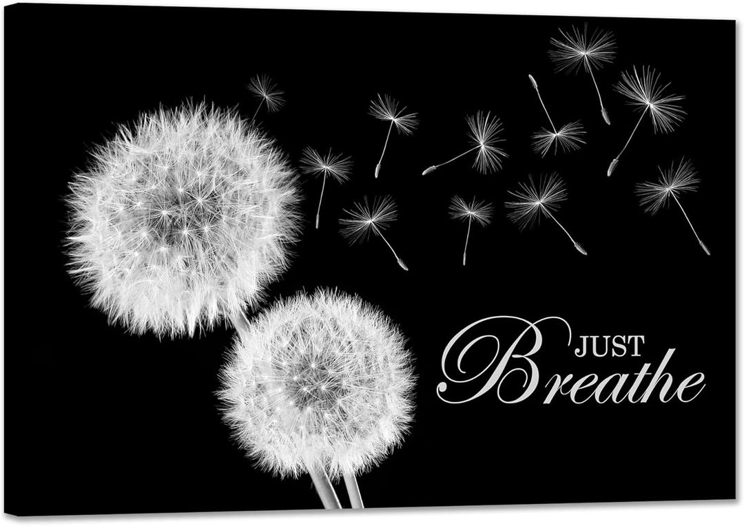 SKASNFAI Zen Wall Decor Motivation Dandelion Just Breathe Canvas Print Artwork Motivation Positive Wall Art for Inspirational Quotes Yoga Room (12L x 16W)