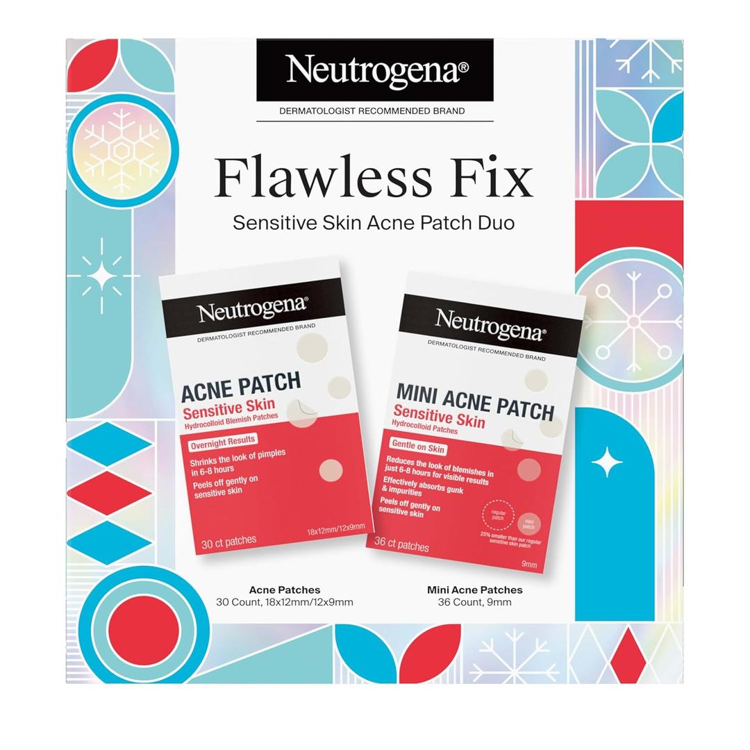 Neutrogena Flawless Fix Sensitive Skin Acne Patch Duo Set, Hydrocolloid Pimple Patches to Protect and Shrink Pimples Overnight, Includes 30 Count Variety Pack & 36 Mini Patches, 66 Count